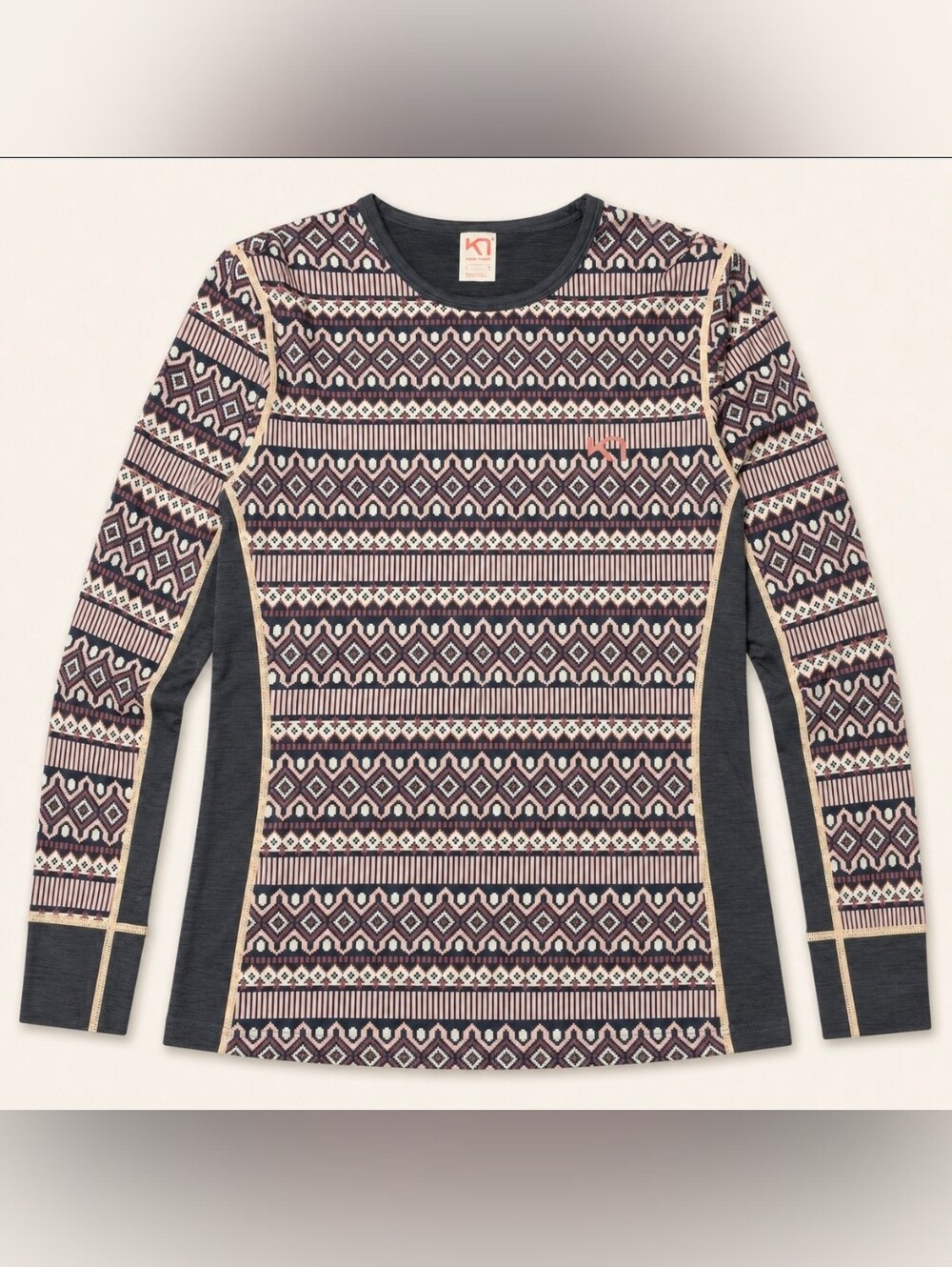 Kari Traa Lune Nordic Print Base Layer Top Navy Pink Large